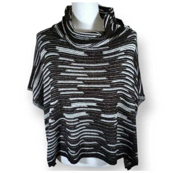 LIBBY EDELMAN BLACK & WHITE COWL-NECK SWEATER PONCHO SZ.OS EUC. - Picture 1 of 4